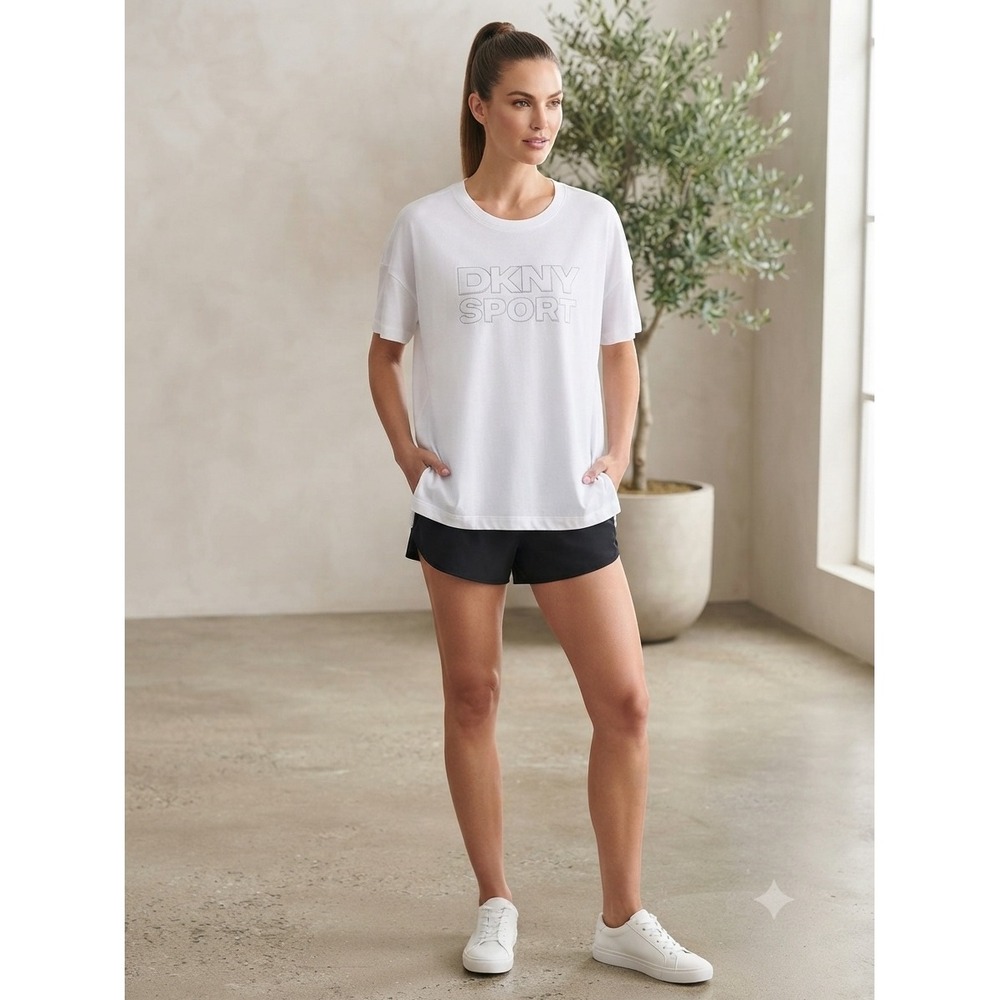 DKNY Sport Womens White Short Sleeve Logo Graphic T-Shirt Size M NWT